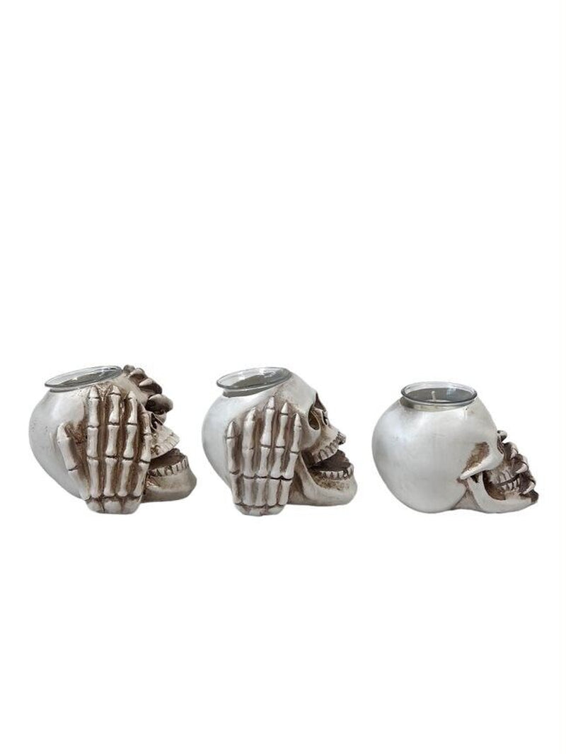 3-Piece Skull Tea Light Holders - See, Hear, Speak No Evil