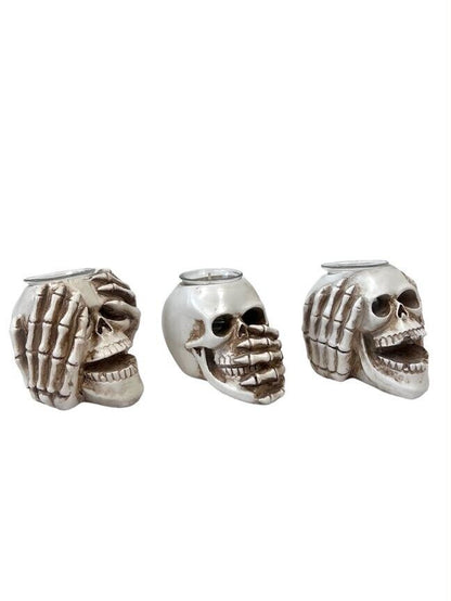 3-Piece Skull Tea Light Holders - See, Hear, Speak No Evil