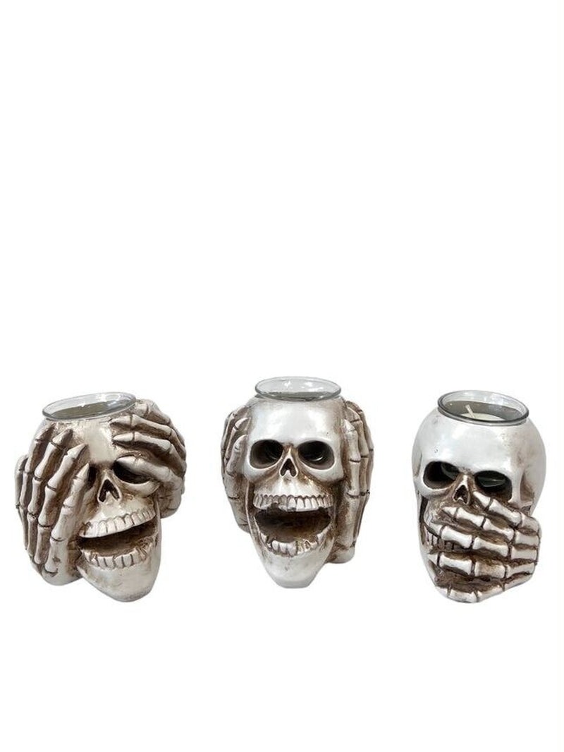 3-Piece Skull Tea Light Holders - See, Hear, Speak No Evil