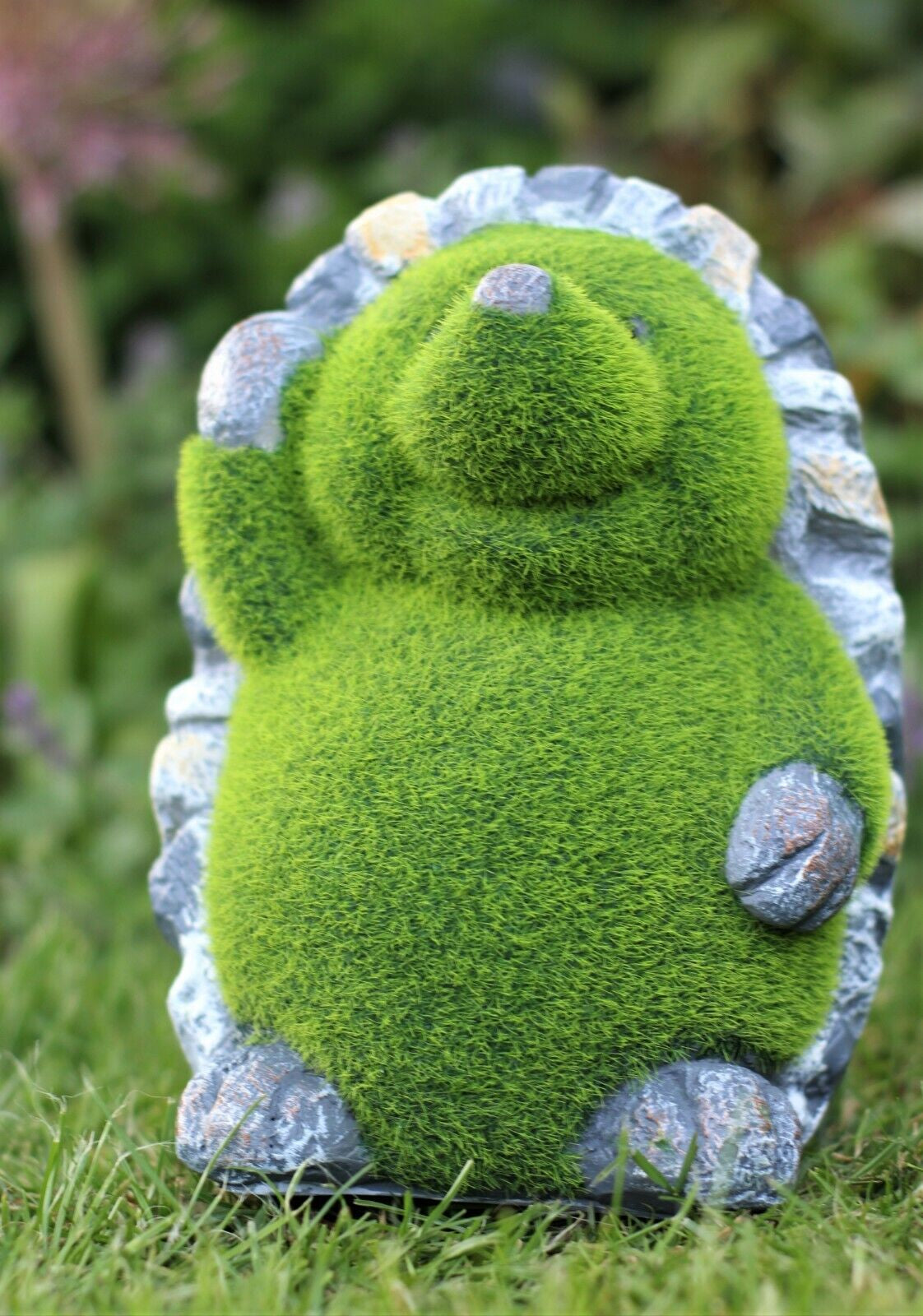 Garden Hedgehog Ornament – Flocked Grass Effect Outdoor Sculpture