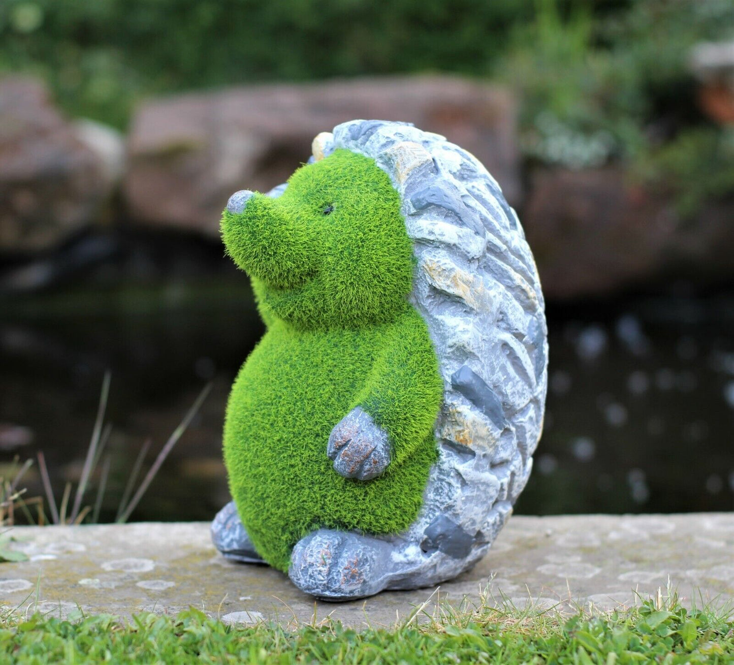 Garden Hedgehog Ornament – Flocked Grass Effect Outdoor Sculpture