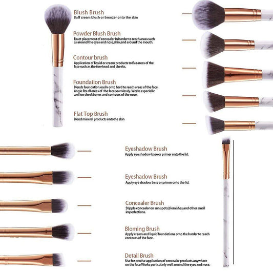 "10-Piece Professional Makeup Brush Set for Foundation, Powder, Blusher & Eye Shadow - UK Edition"